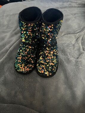 UGG Kids Sequin Winter Boots - Black with Multicolor Sparkle